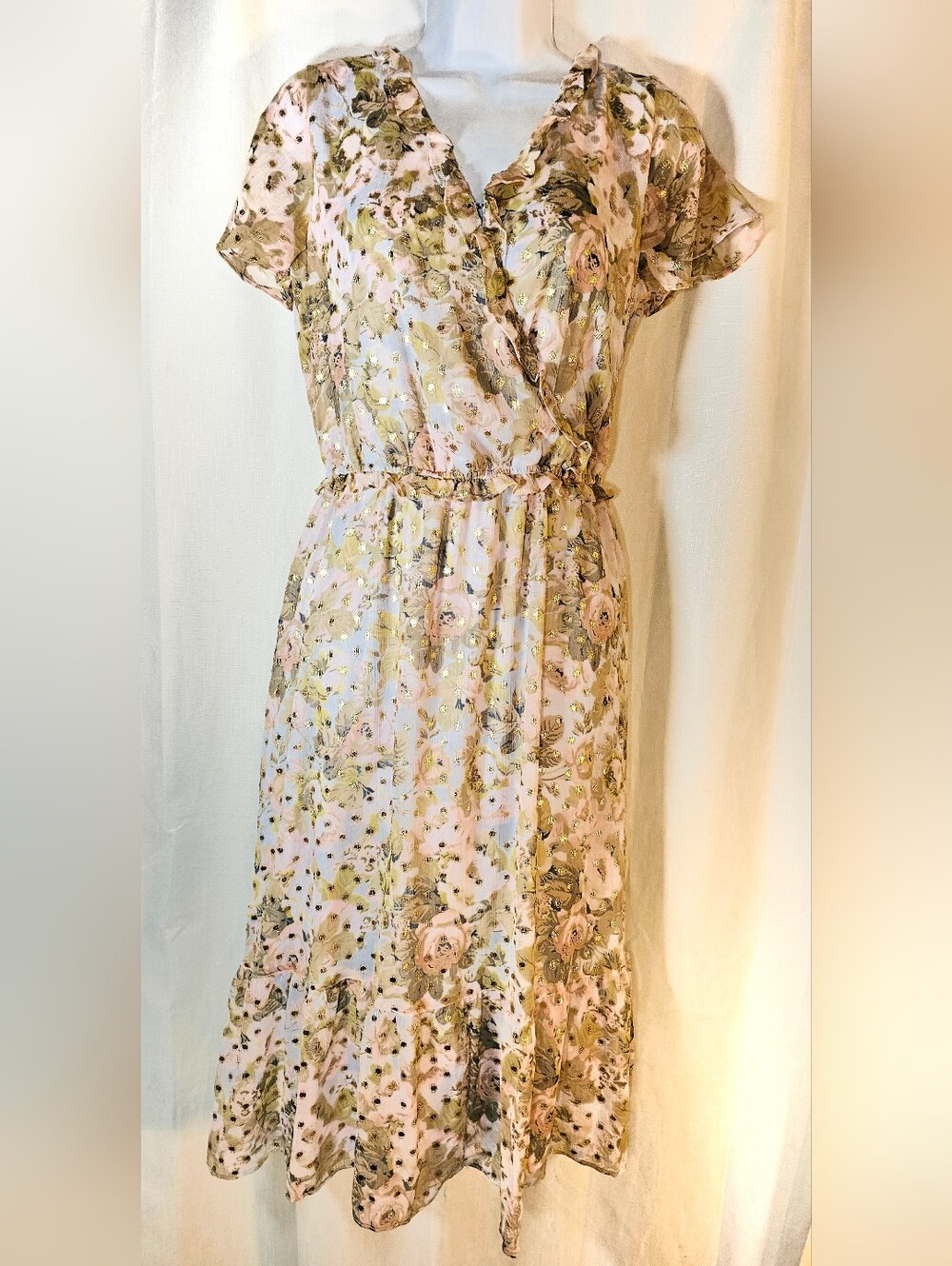 2/$20 Lauren Conrad Sz S Floral Ruffle Midi Dress
